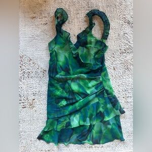 Elegant RUNAWAY Asymmetrical Green Ruffled Dress